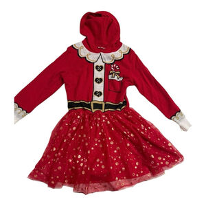 Active Seller!!!  Girls Red Santa Dress with Hood and Gold Accents